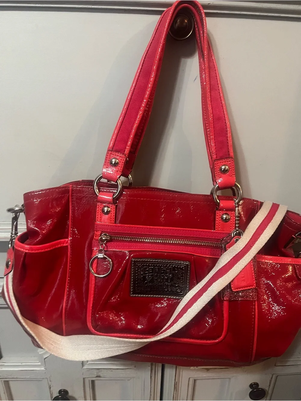 Coach  Patent leather poppy Shoulder Tote Bag.
